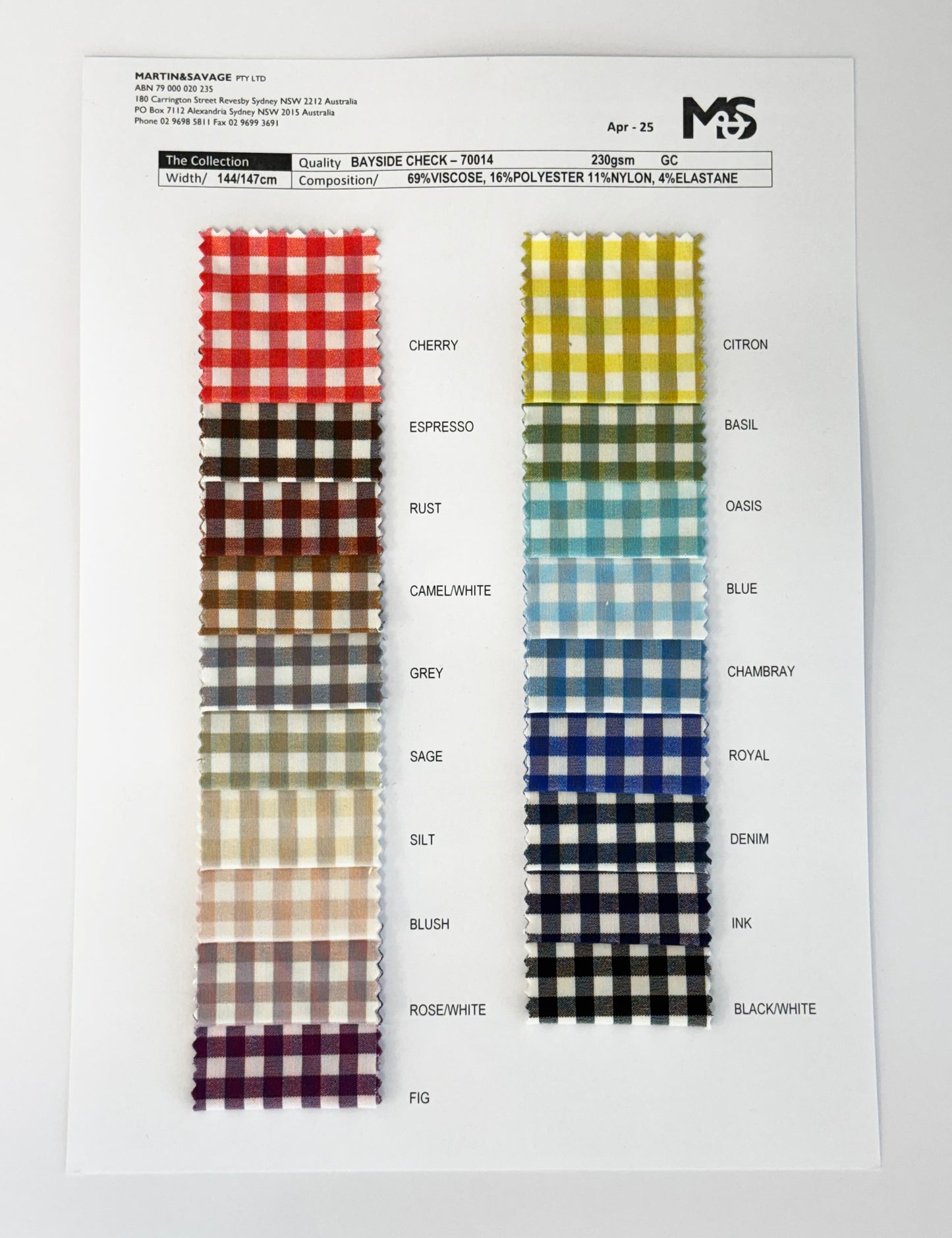Colour Card | Bayside Check